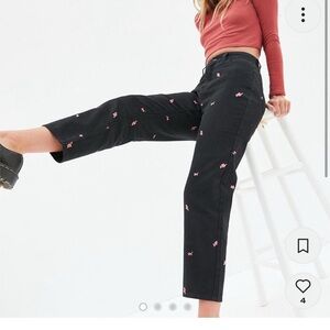 Black Floral High Rise Mom Jeans